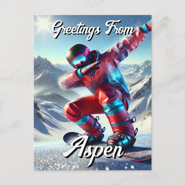 Hälsning från Aspen Dabbing Snowboarder Vykort (Framsida)