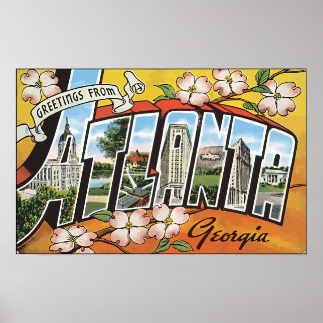 Hälsning från Atlanta Georgia, Vintage Poster (Framsidan)