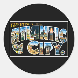 Hälsning från Atlantic City! Runt Klistermärke