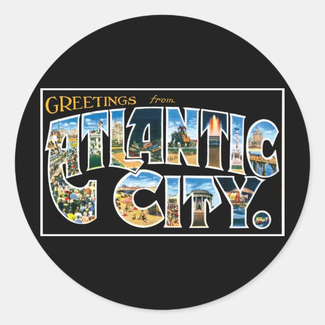 Hälsning från Atlantic City! Runt Klistermärke (Framsida)