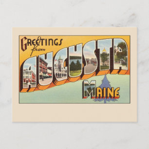 Hälsning från Augusta, Maine Vintage Large Brev Vykort