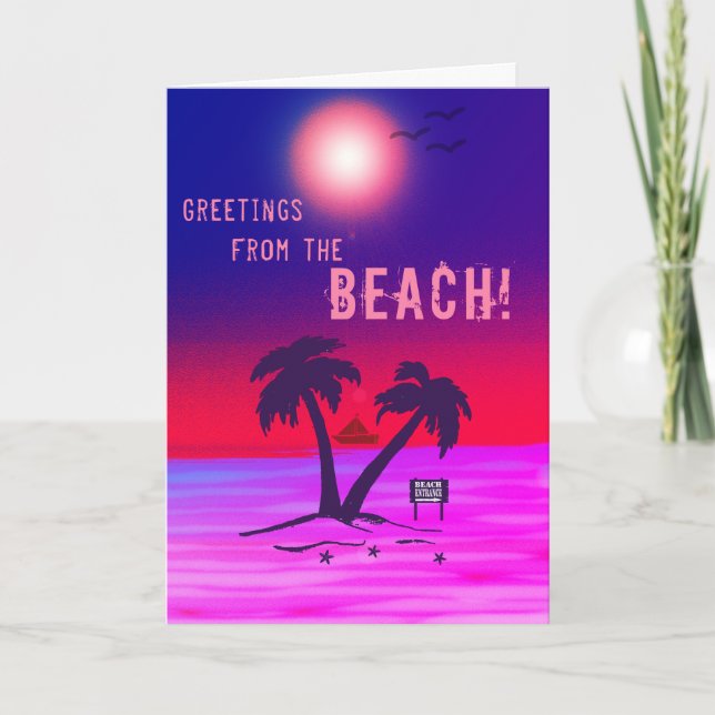 Hälsning från Beach! Lila Kort (Framsida)