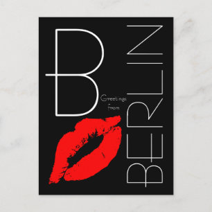 Hälsning från Berlin Red Lipstick Kiss Black Vykort