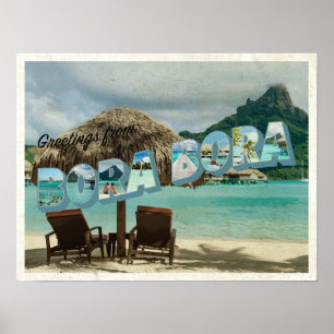 Hälsning från Bora Bora vintage Card Poster