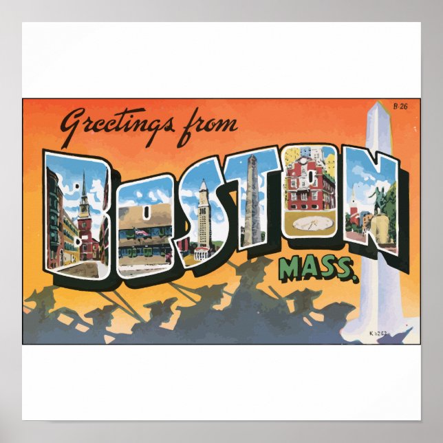 Hälsning från Boston Mass, Vintage Poster (Framsidan)