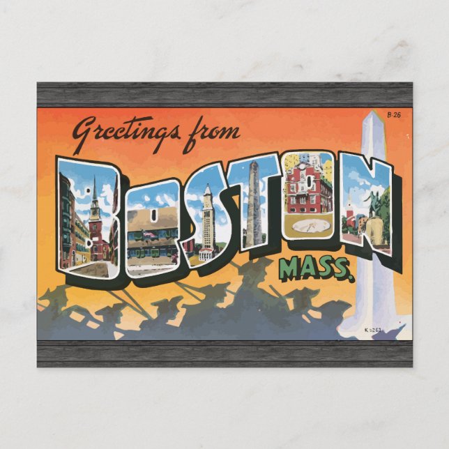 Hälsning från Boston Mass, Vintage Vykort (Framsida)