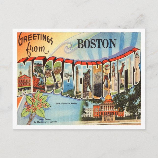 Hälsning från Boston, Massachusetts Travel Vykort (Framsida)
