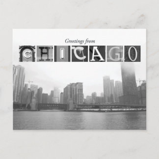 Hälsning från Chicago Black och White Skyline Vykort