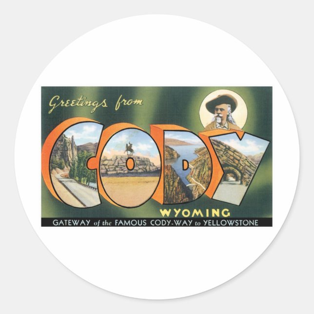 Hälsning från Cody, Wyoming Runt Klistermärke (Framsida)
