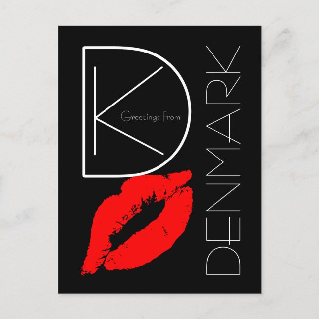 Hälsning från Danmark Red Lipstick Kiss Black Vykort (Framsida)