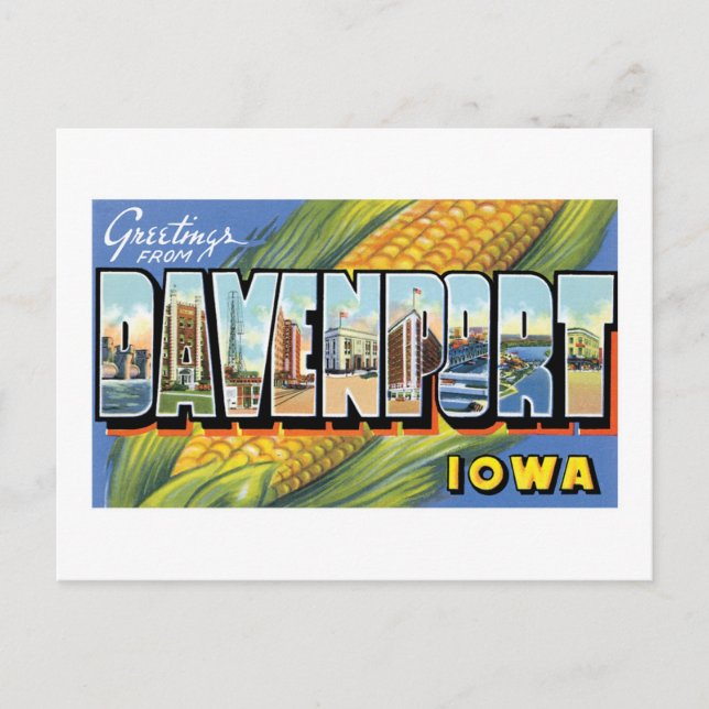 Hälsning från Davenport, Iowa! Vykort (Framsida)
