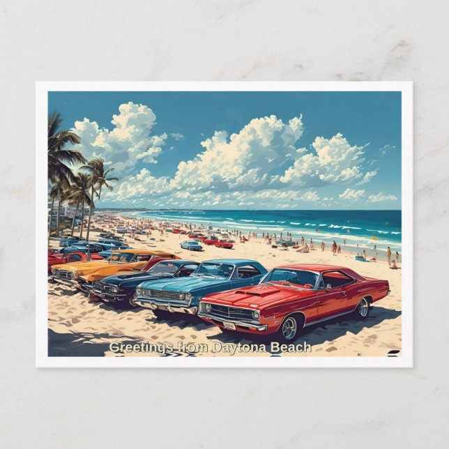 Hälsning från Daytona Beach, illustration 1960-tal Vykort (Framsida)