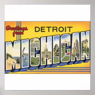 Hälsning från Detroit Michigan, Vintage Poster
