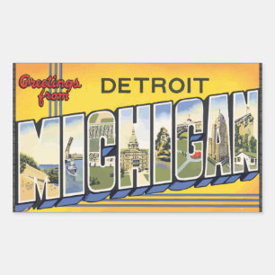 Hälsning från Detroit Michigan, Vintage Rektangulärt Klistermärke