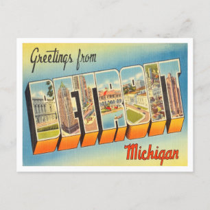 Hälsning från Detroit, Michigan Vintage resor Vykort