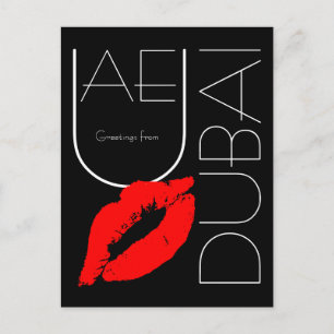 Hälsning från Dubai Red Lipstick Kiss Black Vykort