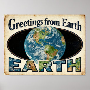 Hälsning från Earth Retro Sci-Fi Poster