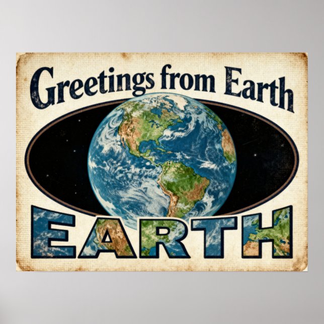Hälsning från Earth Retro Sci-Fi Poster (Framsidan)