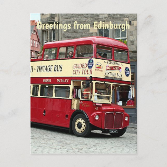 Hälsning från Edinburgh: Tour Buss, Skottland Vykort (Framsida)