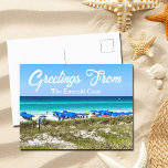 Hälsning från Emerald Kusten BeSnyda Florida Vykort<br><div class="desc">Hälsning från Emerald Kusten. Gorgous Destin,  Florida-fotografi-vykort med blå strandparaplyer längs kusten och blått grönt serenhav vatten och havsgräs. Perfektens sommarsemesterkort.</div>