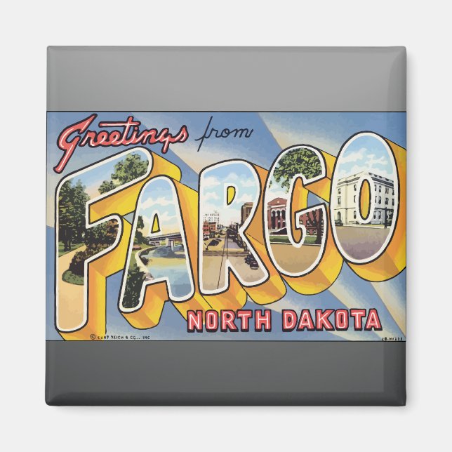 Hälsning från Fargo North Dakota, Vintage Magnet (Framsidan)