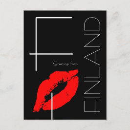 Hälsning från Finland Red Lipstick Kiss Black Vykort