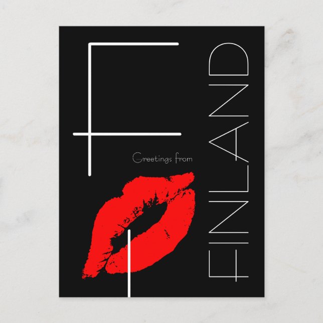 Hälsning från Finland Red Lipstick Kiss Black Vykort (Framsida)