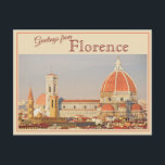 Hälsning från Florens, vykort för Italien Vintage<br><div class="desc">Ett retro-kort av Florence, Italien. Den otroliga duomo, eller katedralen, i Florens i bedövning. Florens, som är känd för sin konst och sitt framskridande under Renaissancen, är fortfarande ett hem för otrolig konst i alla former, från arkitektur till målningar till statyer. Denna utformning gör en underbar souvenir för dem som...</div>