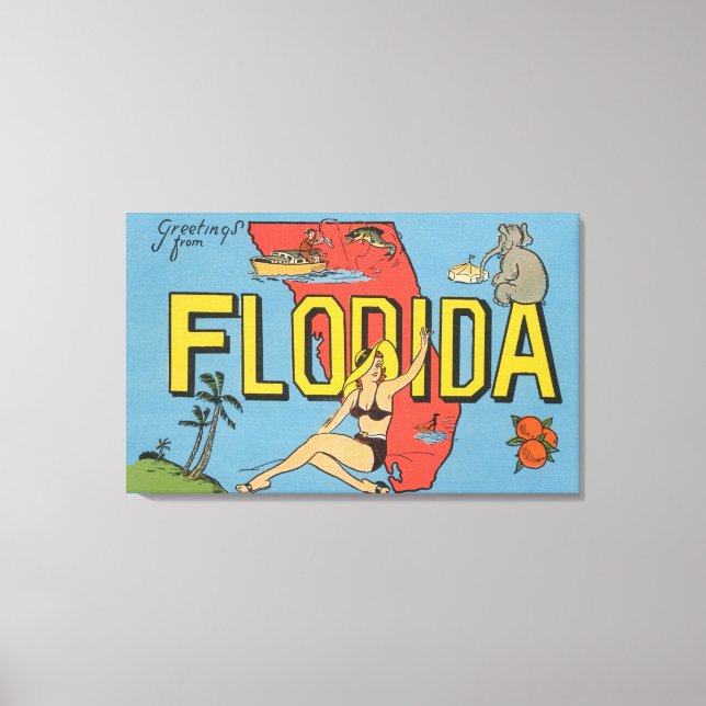 Hälsning från Florida (Blue)Florida Canvastryck (Framsida)