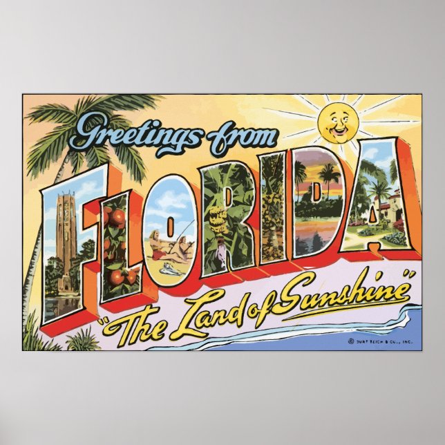Hälsning från Florida ’The Land Sunshine’, Vin Poster (Framsidan)