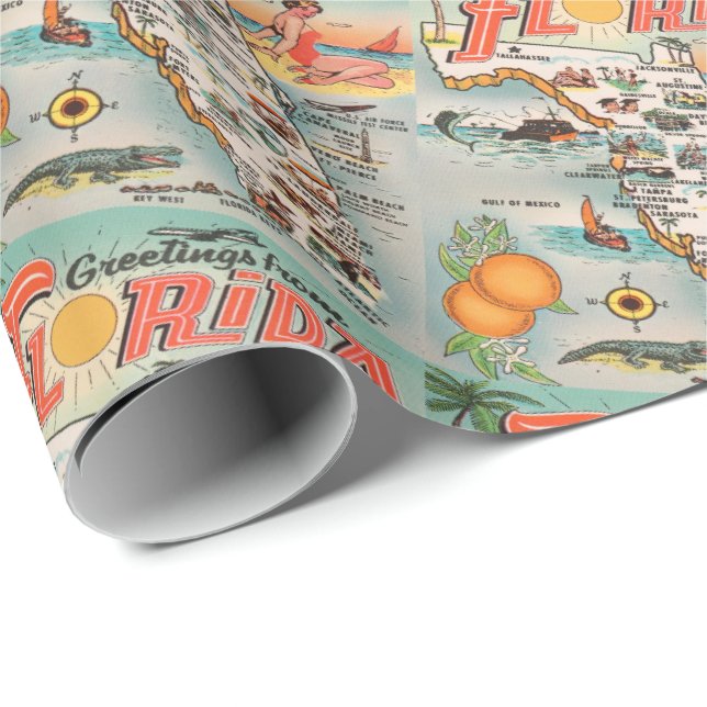 Hälsning från Florida vintage Turist karta Presentpapper (Rullad Hörn)