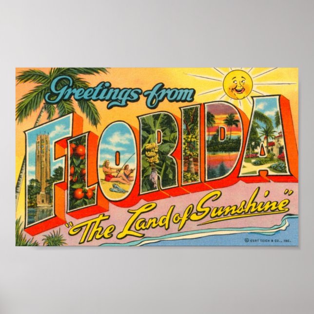 Hälsning från Florida Vintage vykort Poster (Framsidan)