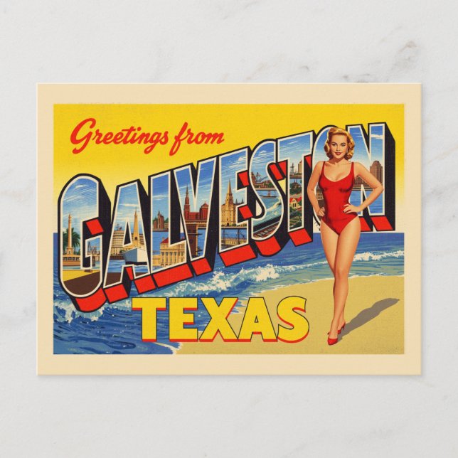 Hälsning från Galveston Texas Vintage Vykort (Framsida)