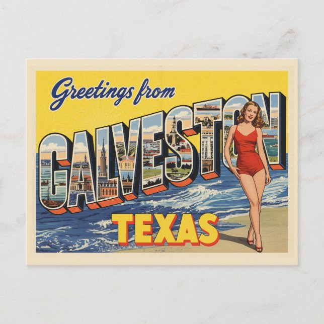 Hälsning från Galveston Texas Vintage Vykort (Framsida)
