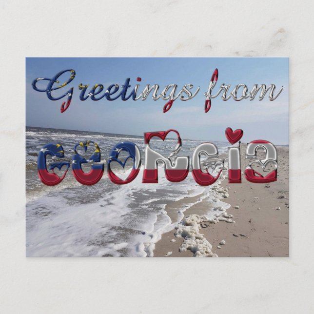 Hälsning från Georgia Statlig flagga Hearts USA Vykort (Framsida)