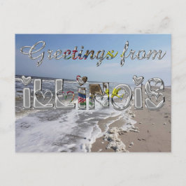 Hälsning från Illinois Statlig flagga Hearts USA Vykort