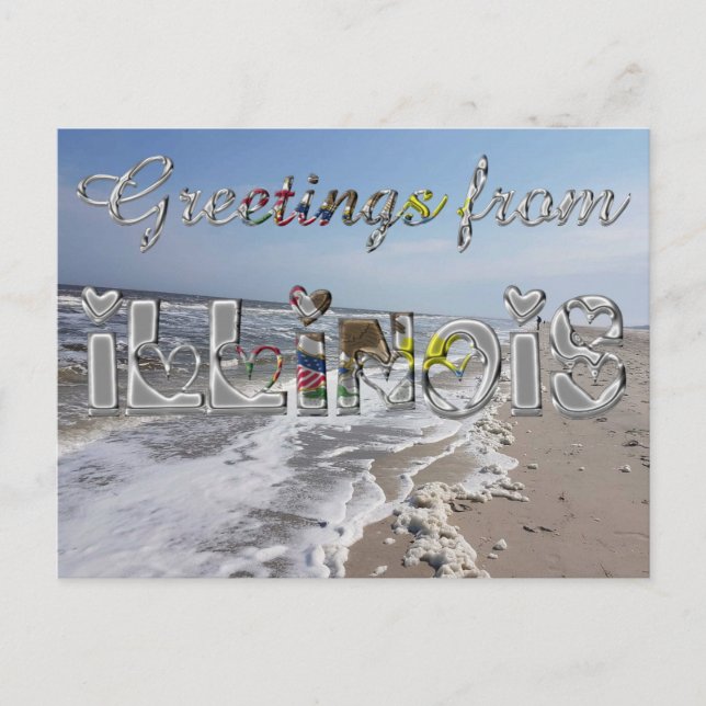 Hälsning från Illinois Statlig flagga Hearts USA Vykort (Framsida)