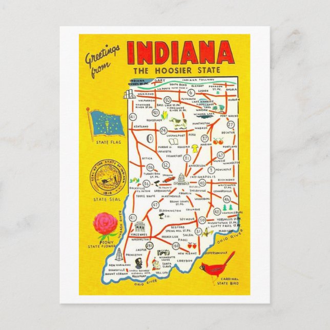 Hälsning från Indiana Vintage Karta vykort (Framsida)