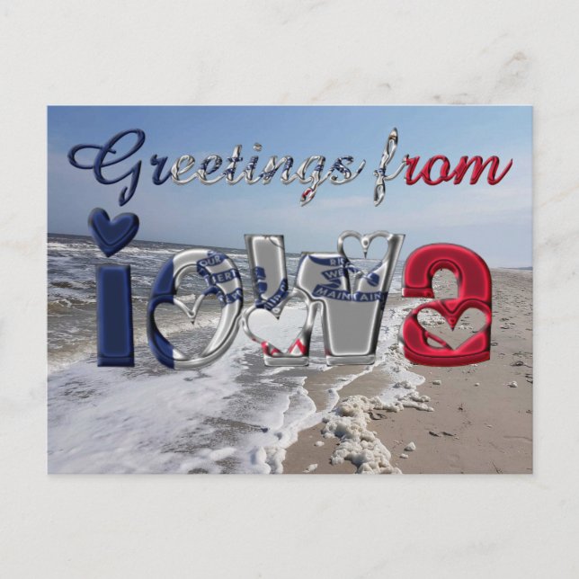 Hälsning från Iowa Statlig flagga Hearts USA Vykort (Framsida)