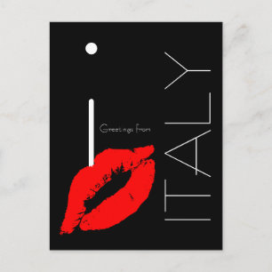 Hälsning från Italien Red Lipstick Kiss Black Vykort