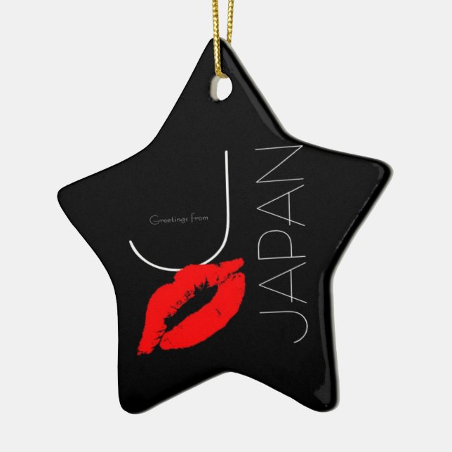 Hälsning från Japan Red Lipstick Kiss Black Julgransprydnad Keramik (Vänster)