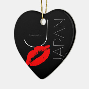 Hälsning från Japan Red Lipstick Kiss Black Julgransprydnad Keramik