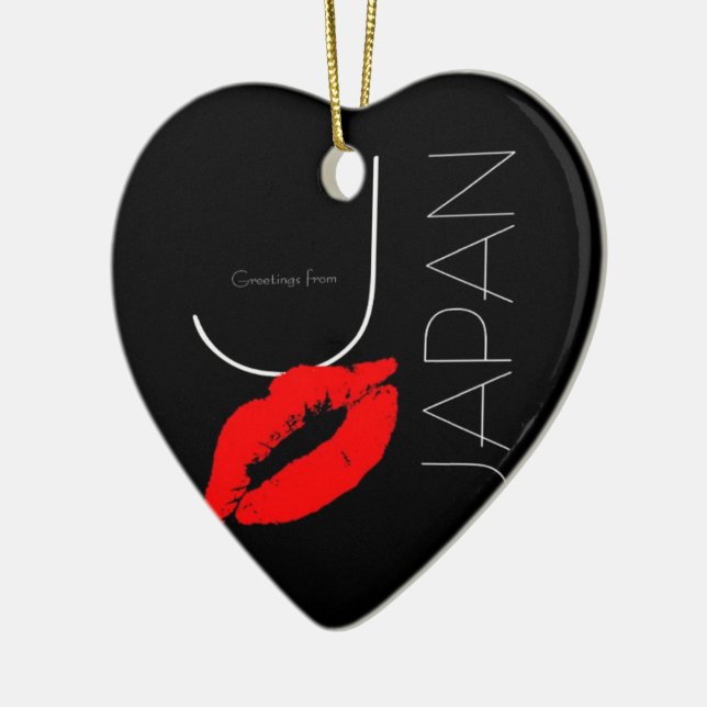 Hälsning från Japan Red Lipstick Kiss Black Julgransprydnad Keramik (Vänster)