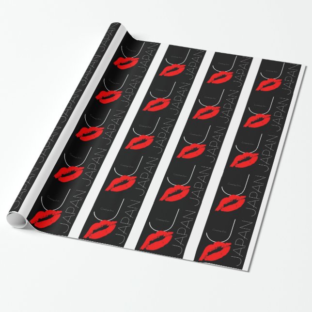 Hälsning från Japan Red Lipstick Kiss Black Presentpapper (Utrullad)