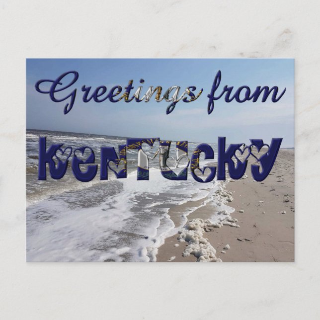 Hälsning från Kentucky Statlig flagga Hearts USA Vykort (Framsida)