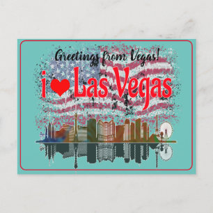 Hälsning från Las Vegas Skyline American Flagga Helg Vykort
