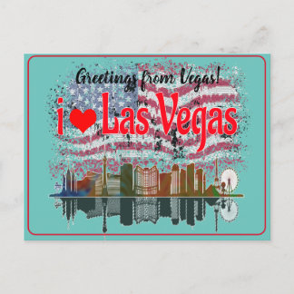 Hälsning från Las Vegas Skyline American Flagga Helg Vykort