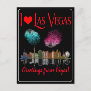 Hälsning från Las Vegas vid Night Skyline Firework Helg Vykort