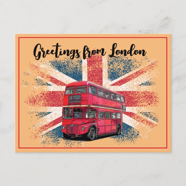Hälsning från London Red Buss Union Jack Souvenir Helg Vykort (Framsida)