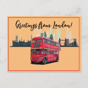Hälsning från London Skyscape Red Buss Souvenir Helg Vykort